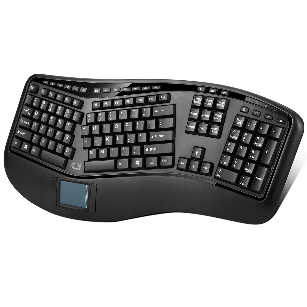 Adesso Tru-Form 4500 - 2.4GHz Wireless Ergonomic Touchpad Keyboard (WKB-4500UB)