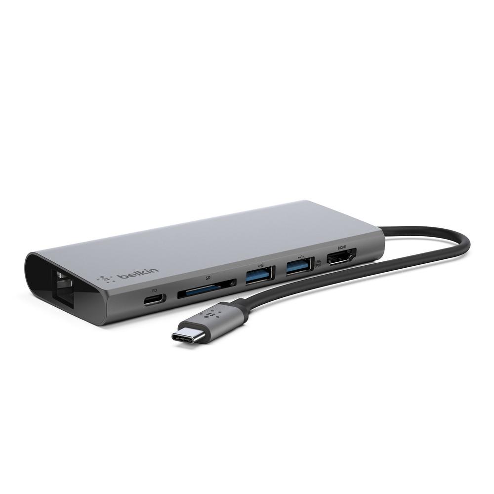 Belkin 2xUSB-A, USB-C, HDMI, RJ-45, 3840x2160px, Gris (F4U092BTSGY)