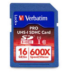 Verbatim Carte mémoire SDHC 16 Go PRO 600X UHS-1 (98046)