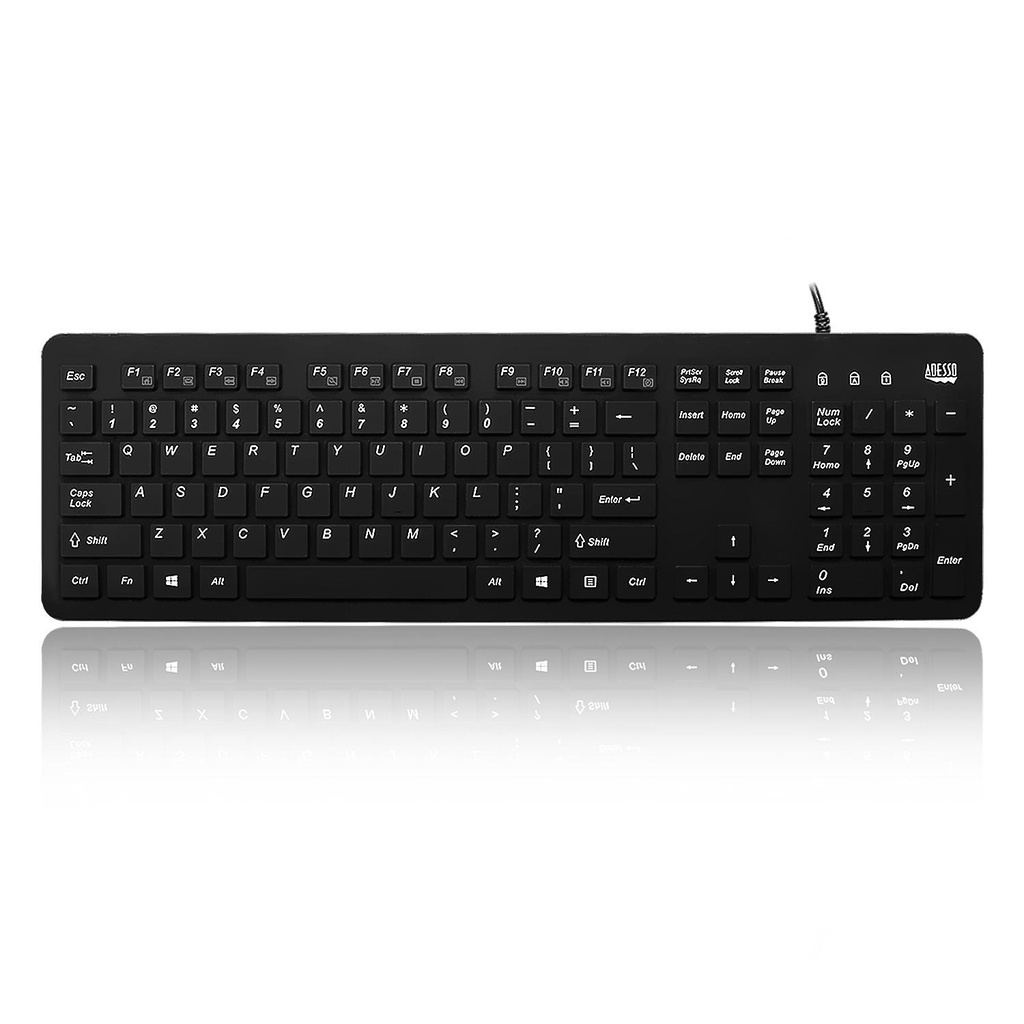 Clavier de bureau étanche antimicrobien Adesso, USB, 104 touches, noir