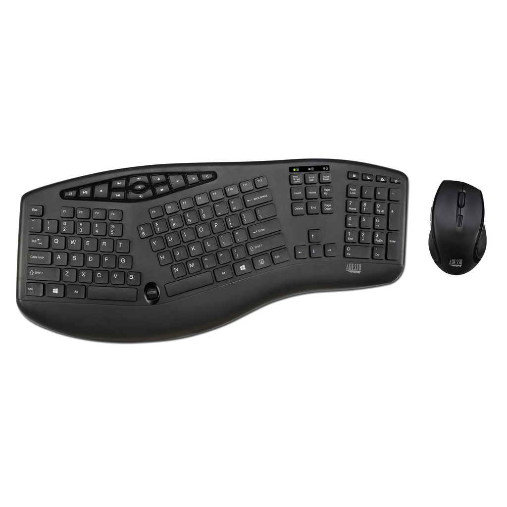 Adesso TruForm Media 1600 - Wireless Ergonomic Keyboard and Optical Mouse