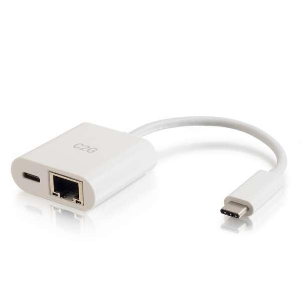 C2G USB-C to Ethernet Adapter with Power Delivery - White (29748)