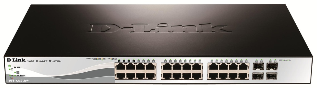 D-Link 24 x 10/100/1000 Mbit/s, 4 x SFP, 56 Gbit/s, 1U, 3,7 kg (DGS-1210-28P)