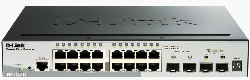 D-Link 20 x 10/100/1G, 2 x 10G SFP+, 2xSFP SmartPro Stackable Switch