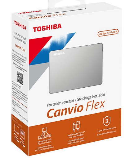 Toshiba Canvio Flex, 1000 Go, 2.5", 2.0/3.2 Gen 1 (3.1 Gen 1), Argent