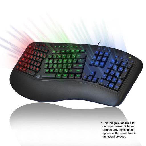 Adesso Tru-Form 150 - 3-Color Illuminated Ergonomic Keyboard (AKB-150EB)